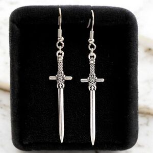 Gothic Sword Cross Earrings Dagger Medieval Gothic Silver Metal Pierced Ears